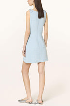 halter neck tweed vest mini dress in blue