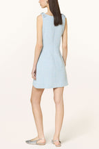 Flowering Girl Women Halter Neck Tweed Vest Mini Dress In Blue