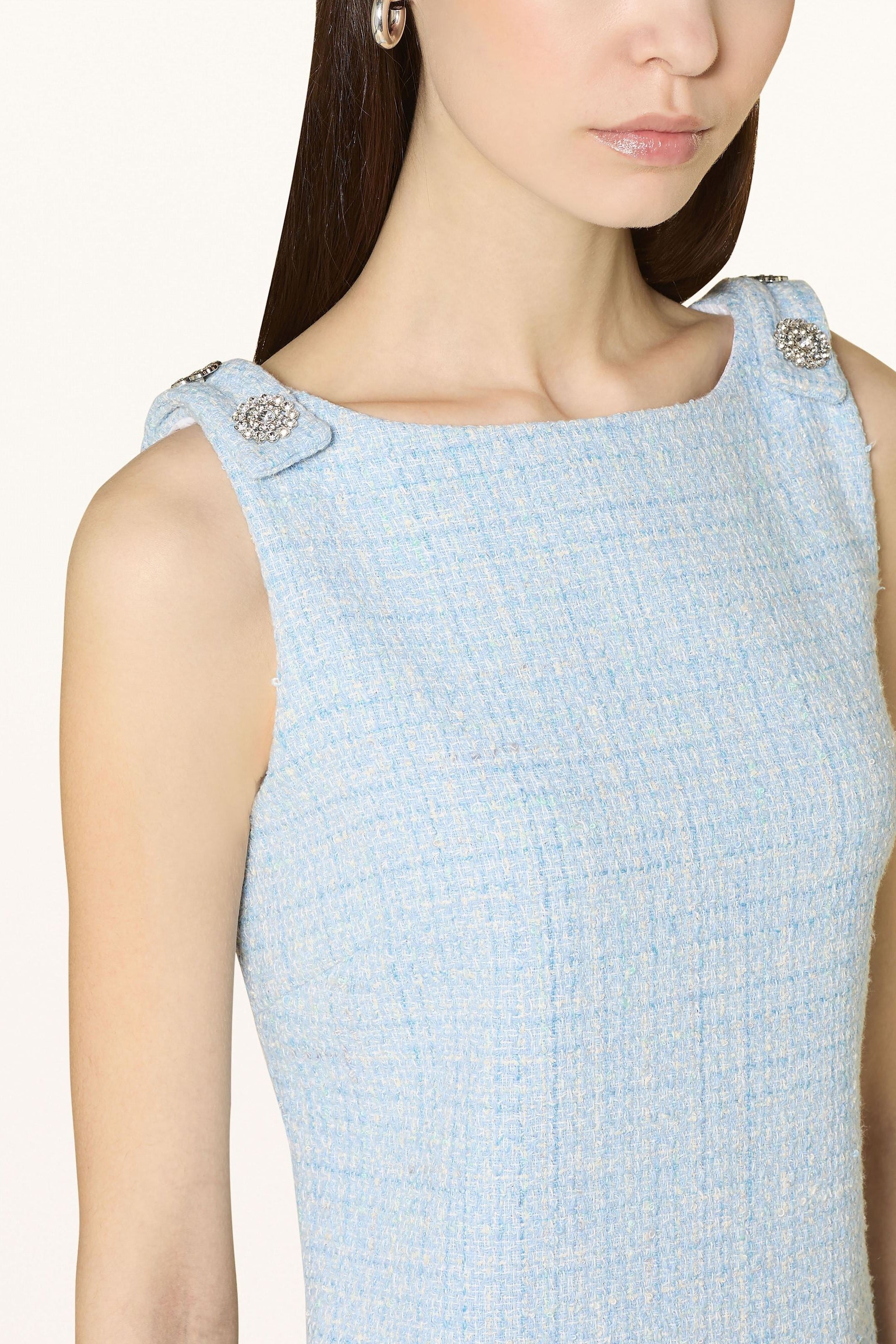 halter neck tweed vest mini dress in blue