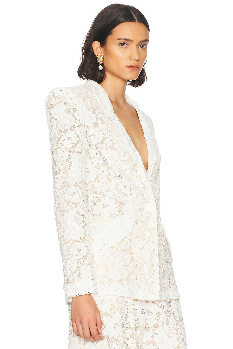 Flowering Girl Women Elvira v-Neck Lace Blazer Set In White