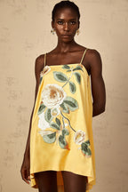 Edwina Applique Floral Embroidered Mini Dress In Yellow