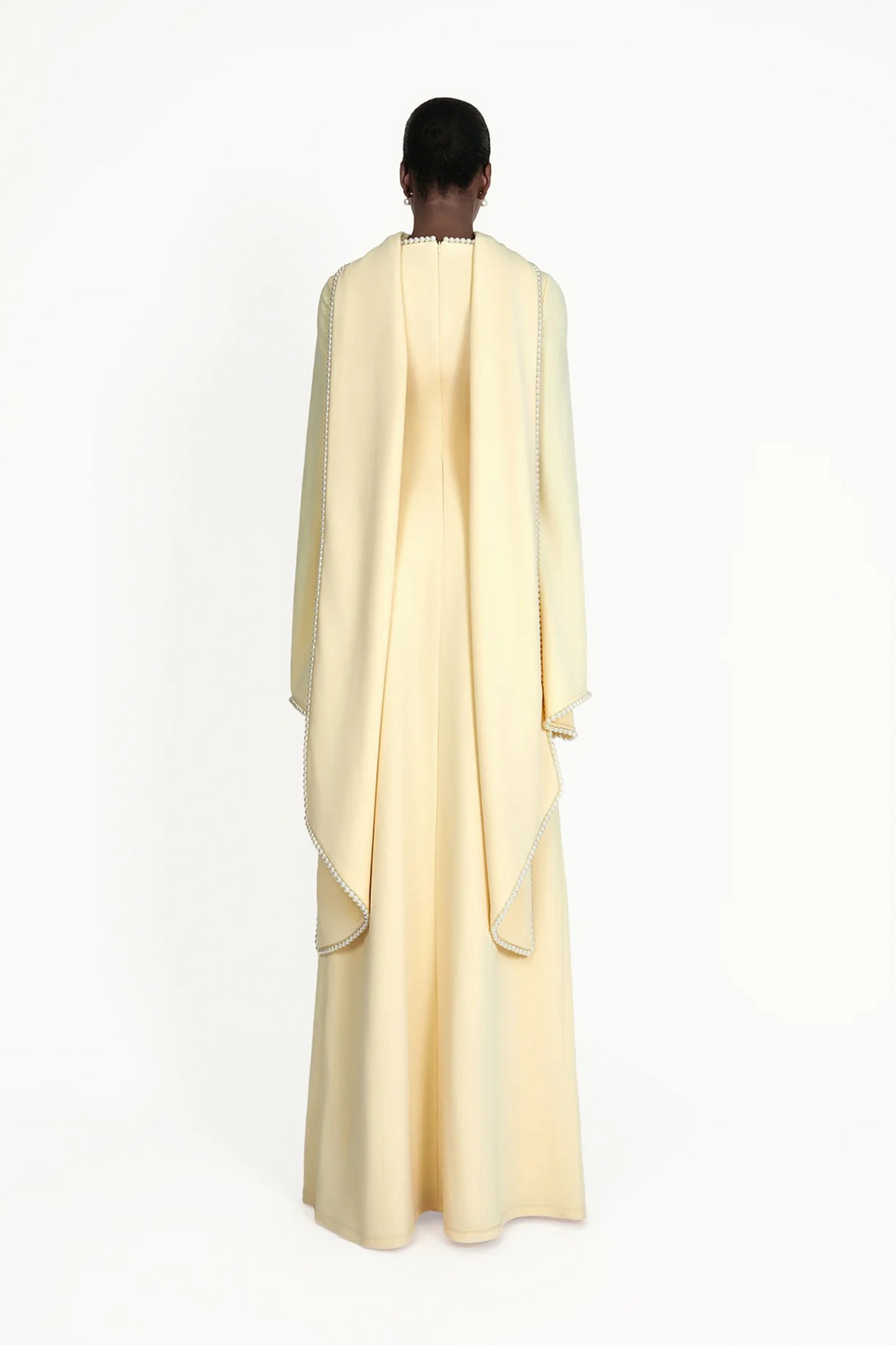 murray Yellow Pearl Trim Shawl Detail Maxi Dress