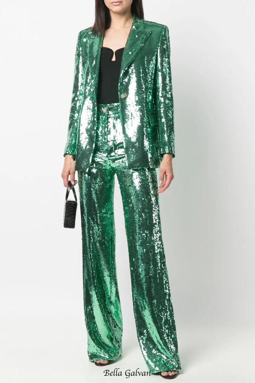 florence sequin-embellished blazer in green