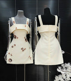 gabrielle sequin rhinestone flower mini dress in white