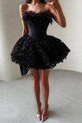 Strapless Petal Floral Corset A Line Dress