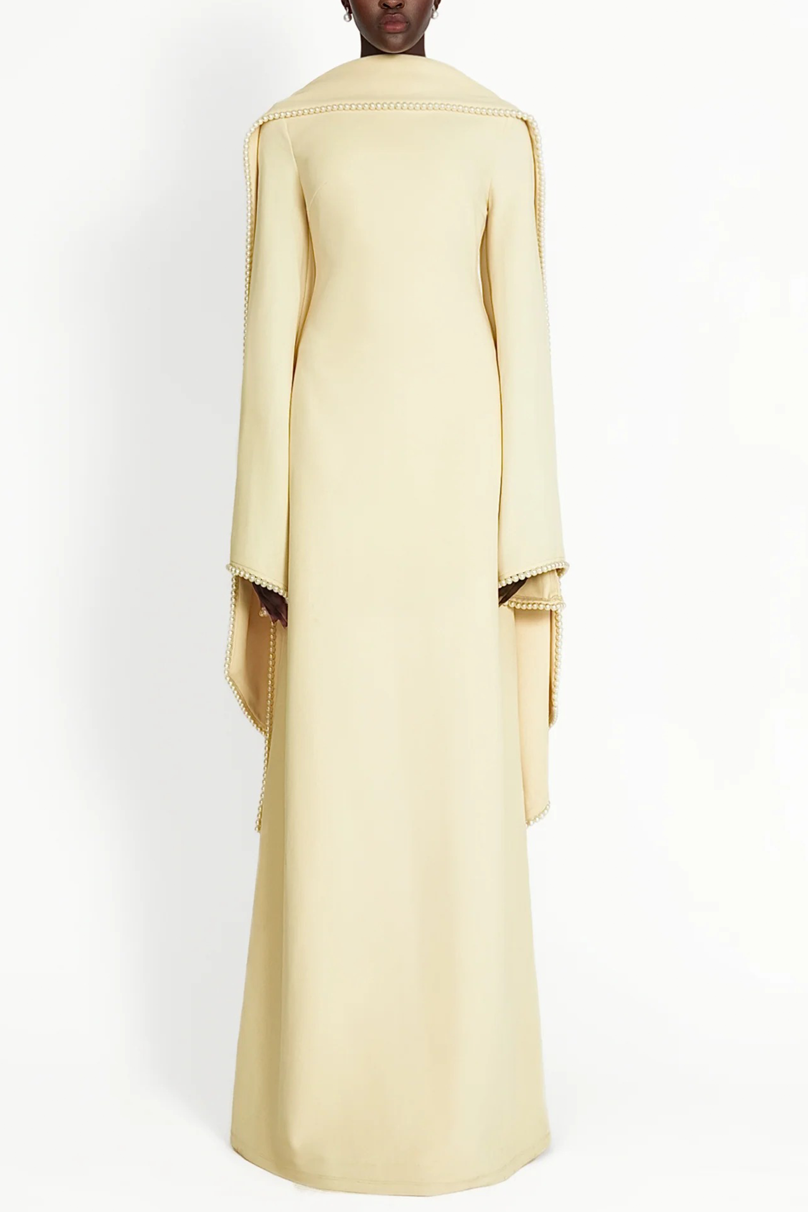 Flowering Girl Women murray Yellow Pearl Trim Shawl Detail Maxi Dress