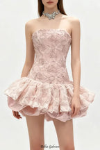 katherine Embroidered Lace Ruffle Mini Dress in pink