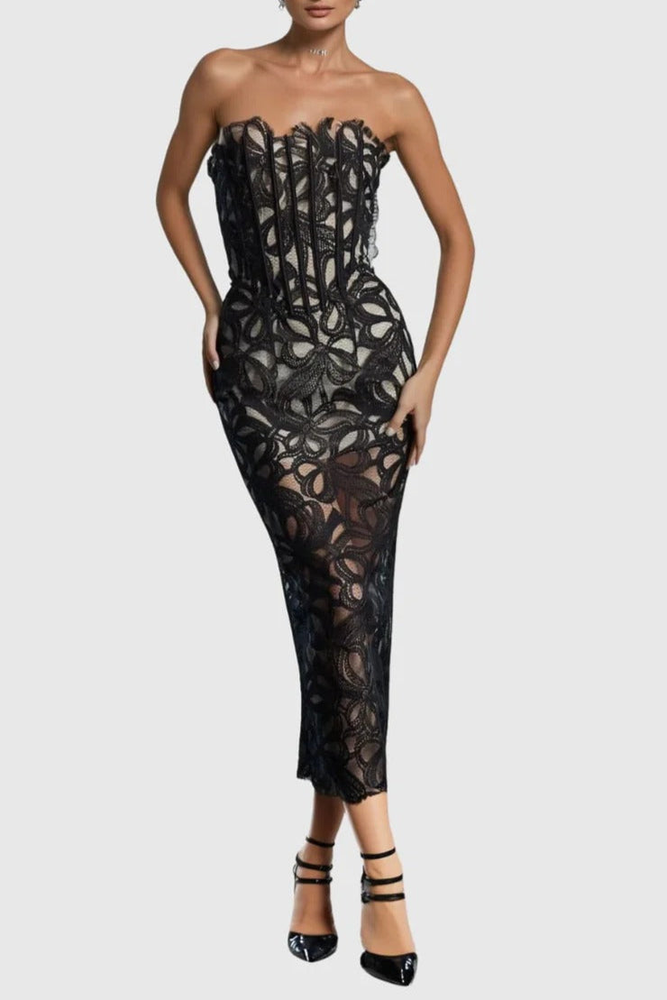 Flowering Girl Women Letitia Strapless Flower Embroidered Midi Dress