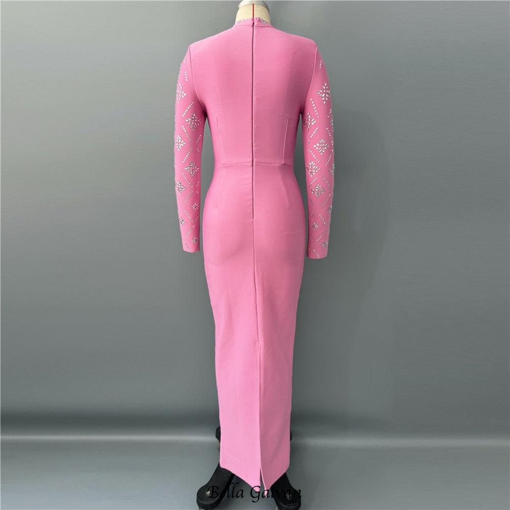 katherine pink Straight Cut diamond maxi Dress