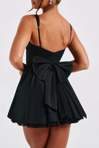 Flowering Girl Women Lace Ruffle Trim Corset Mini Dress In Black