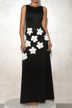 Flowering Girl Women Marcia 3D Flower A-Line Maxi Dress In Black