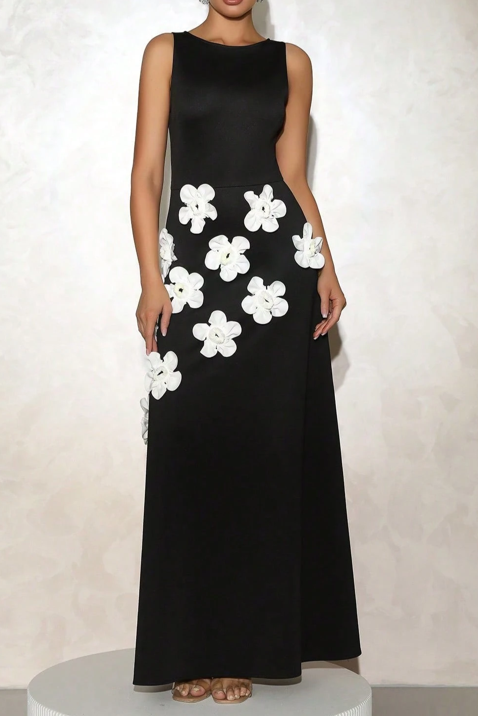 Flowering Girl Women Marcia 3D Flower A-Line Maxi Dress In Black