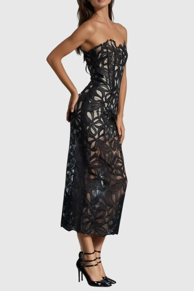 Flowering Girl Women Letitia Strapless Flower Embroidered Midi Dress