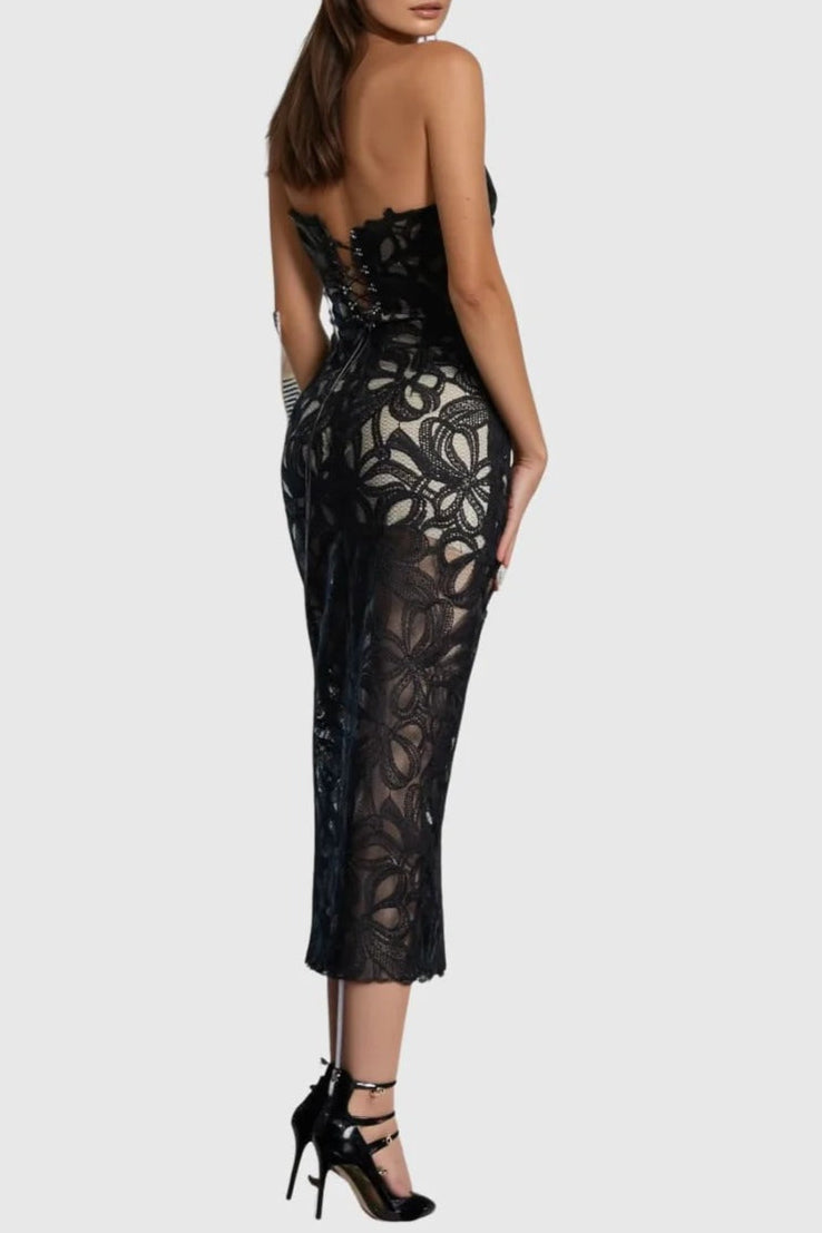 Flowering Girl Women Letitia Strapless Flower Embroidered Midi Dress
