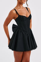 Flowering Girl Women Lace Ruffle Trim Corset Mini Dress In Black