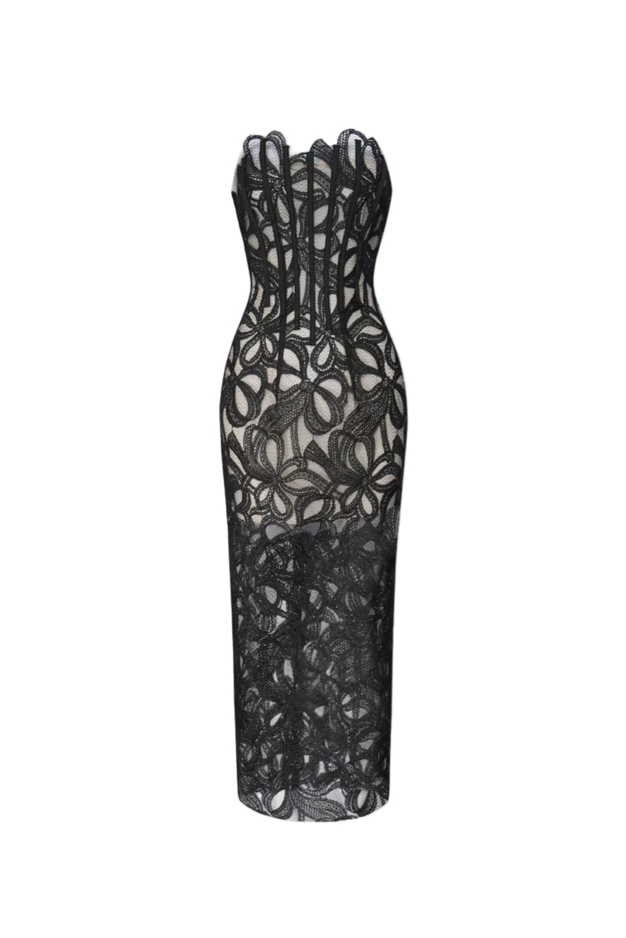Flowering Girl Women Letitia Strapless Flower Embroidered Midi Dress
