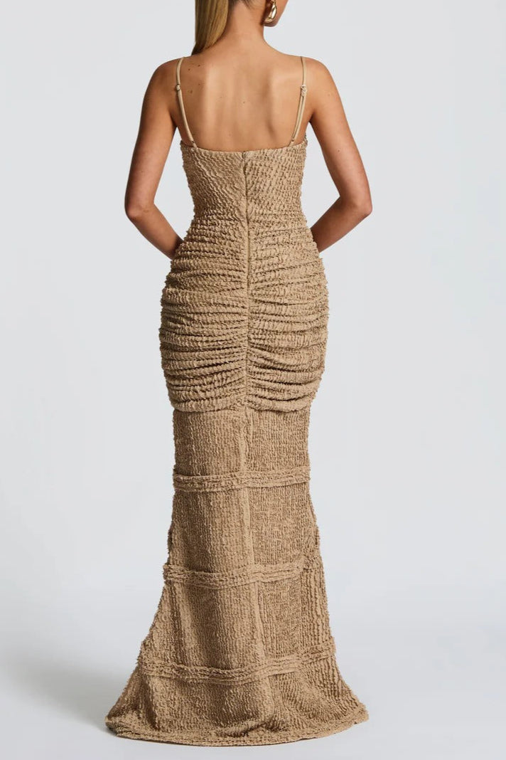 Flowering Girl Women Slit Pleated Bodycon Maxi Dress In Ivory