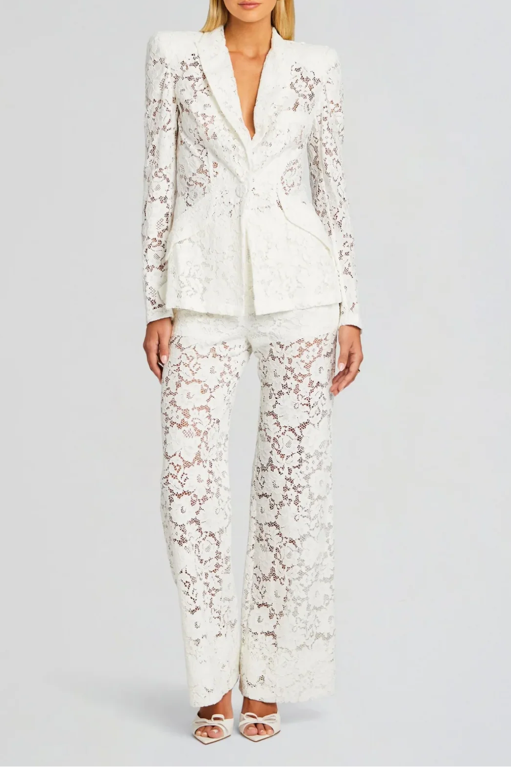 elvira v-neck Lace Blazer set in white