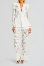 Flowering Girl Women Elvira v-Neck Lace Blazer Set In White