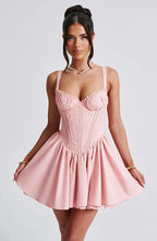 Flowering Girl Women Lace Ruffle Trim Corset Mini Dress In Pink
