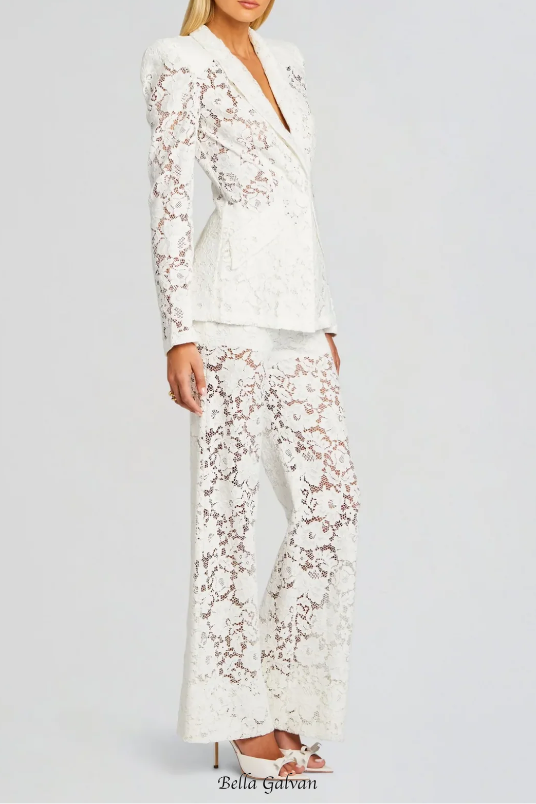 elvira v-neck Lace Blazer set in white