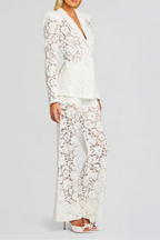 Flowering Girl Women Elvira v-Neck Lace Blazer Set In White