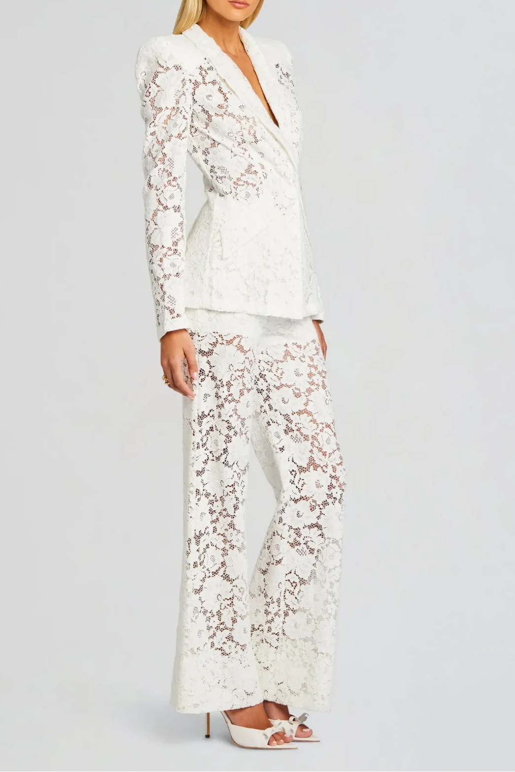 Flowering Girl Women Elvira v-Neck Lace Blazer Set In White