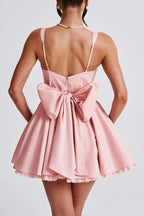Flowering Girl Women Lace Ruffle Trim Corset Mini Dress In Pink