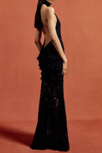 Flowering Girl Women Hulda Cotton Lace Hollow Maxi Dress In Black