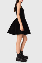 Tara Black Square Neck Velvet Puff Sleeveless Mini Dress