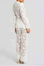 Flowering Girl Women Elvira v-Neck Lace Blazer Set In White