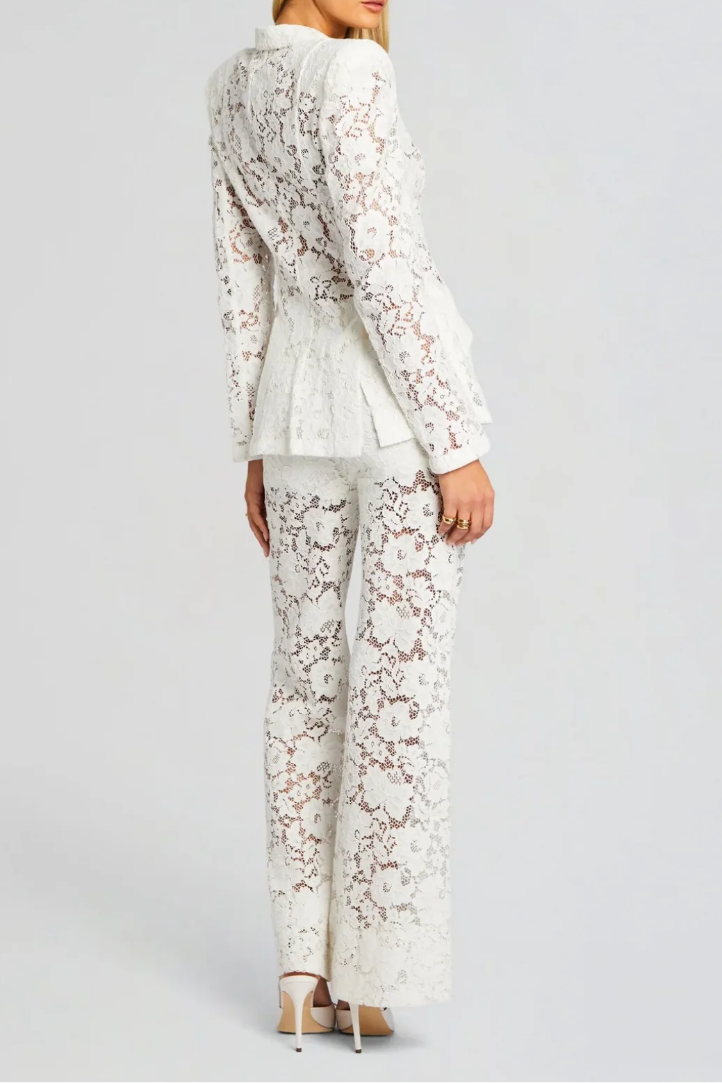Flowering Girl Women Elvira v-Neck Lace Blazer Set In White