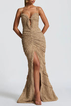 Flowering Girl Women Slit Pleated Bodycon Maxi Dress In Ivory