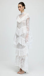 Flowering Girl Women Sylvia Sheer Lace Trumpet Sleeve Maxi Dress In White