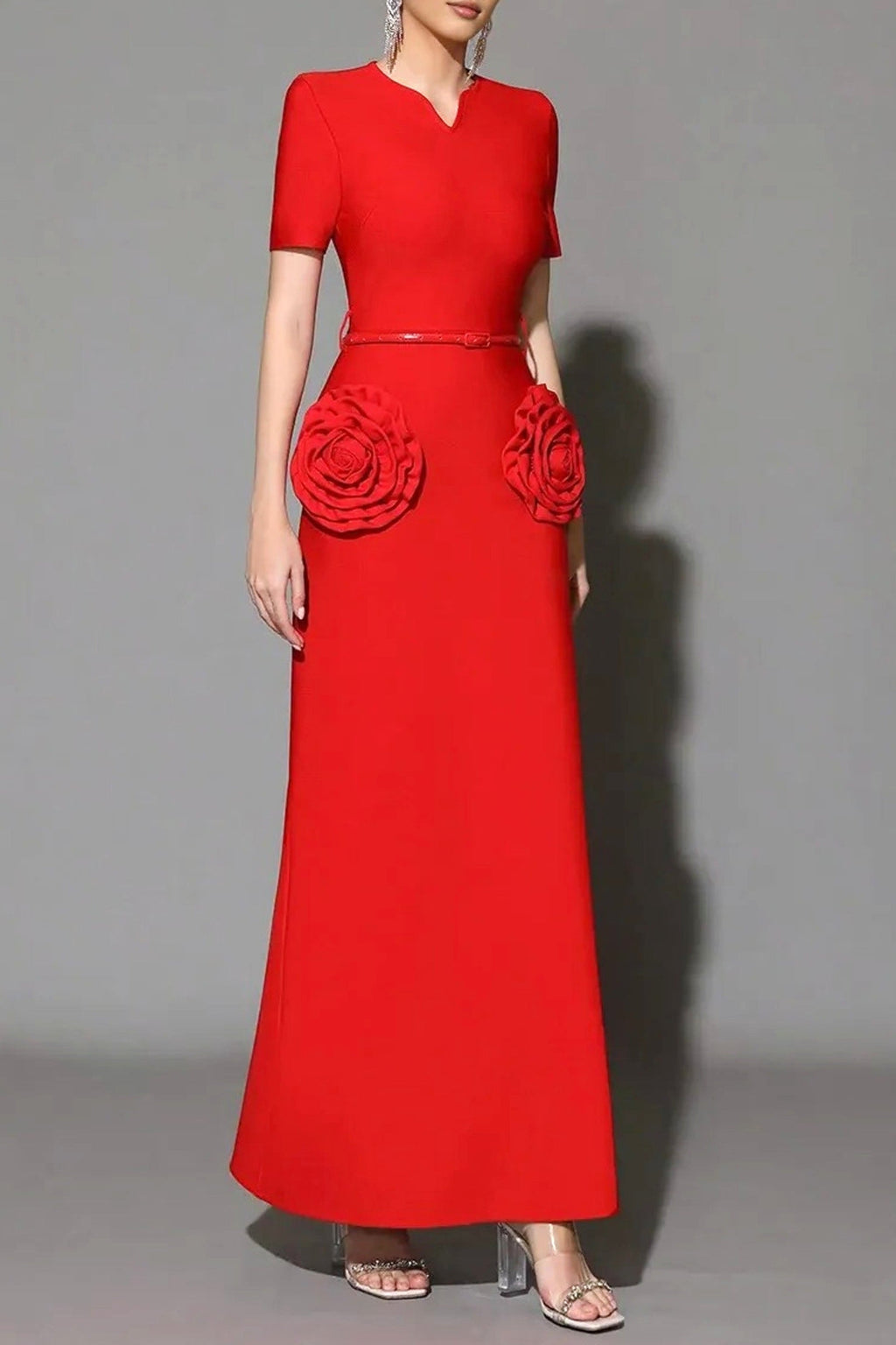 Flowering Girl Women 3d Flower Embellished Slim Maxi Dress In Red
