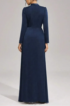 beulah Long sleeves with beading pleated maxi dress in blue