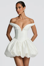daisy v-neck strapless puffy Mini Dress - Ivory