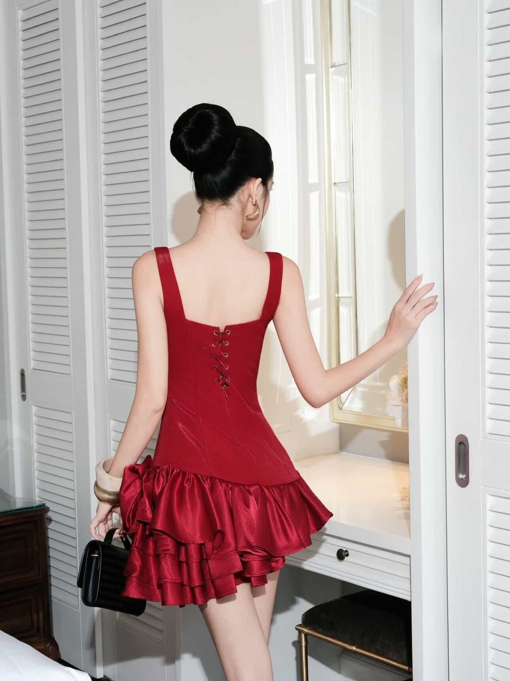 Renata Square Neck Flower Velvet Mini Dress
