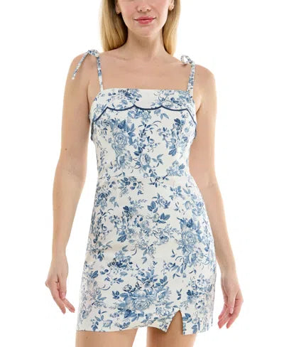 floral side slit lace-up mini dress