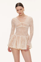 eileen Long-sleeve v-neck lace A-line mini dress in pink