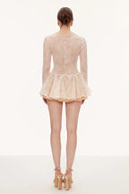 eileen Long-sleeve v-neck lace A-line mini dress in pink