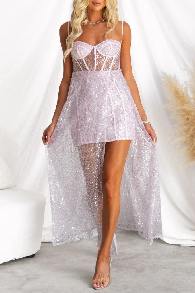 Flowering Girl Women Lavender Sequin Corset Maxi Dress