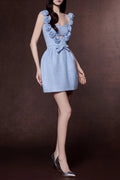 Chaya Pastel Blue 3d Flower Ribbon Mini Dress