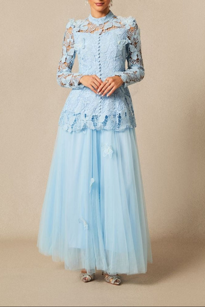 Flowering Girl Women Elizabeth Butterfly Embroidered Lace Maxi Dress
