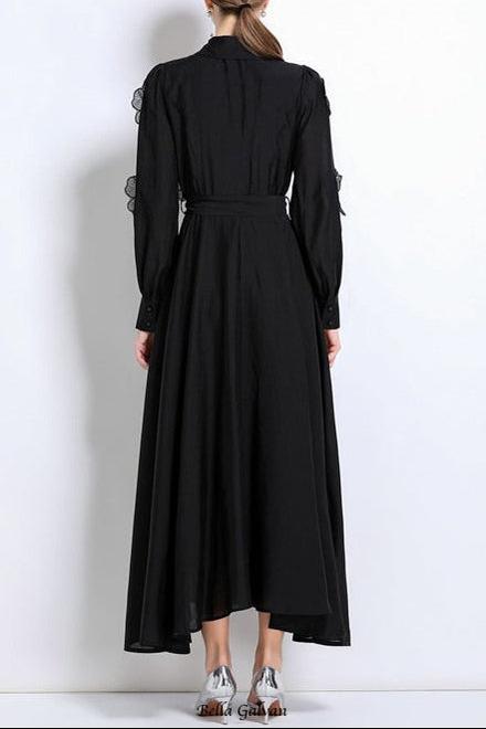 susanna floral Applique Shirt Midi Dress in black