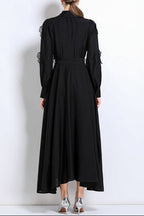 Susanna Floral Applique Shirt Midi Dress In Black