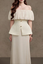 Karen Straight Plain Foam Silk Strapless Maxi Dress In White
