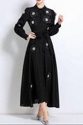 Susanna Floral Applique Shirt Midi Dress In Black