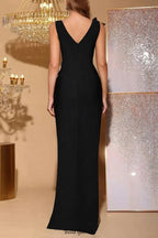 rita black 3D Floral Rhinestone Bodycon Slit Maxi Bandage Dress
