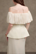 Karen Straight Plain Foam Silk Strapless Maxi Dress In White